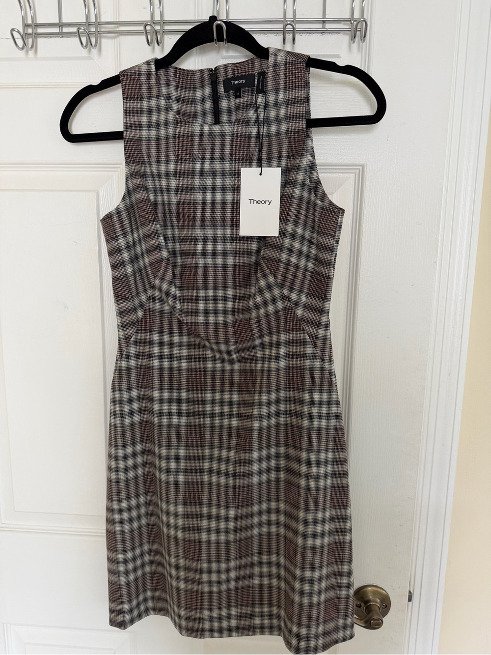 Theory Plaid Sheath Dress in Brown and Gray